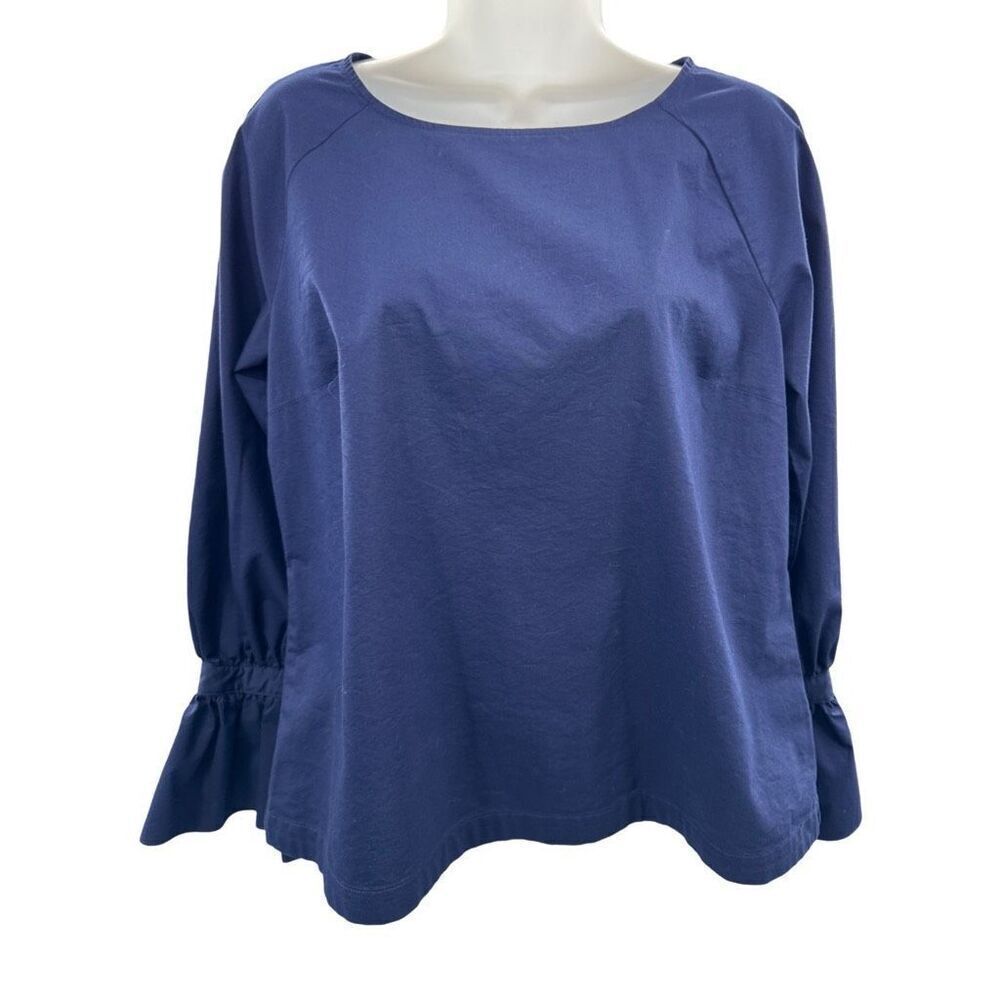 Marled Reunited Clothing Blouse Size Small Navy Blue Long‎ Sleeve Tie Cuffs Top